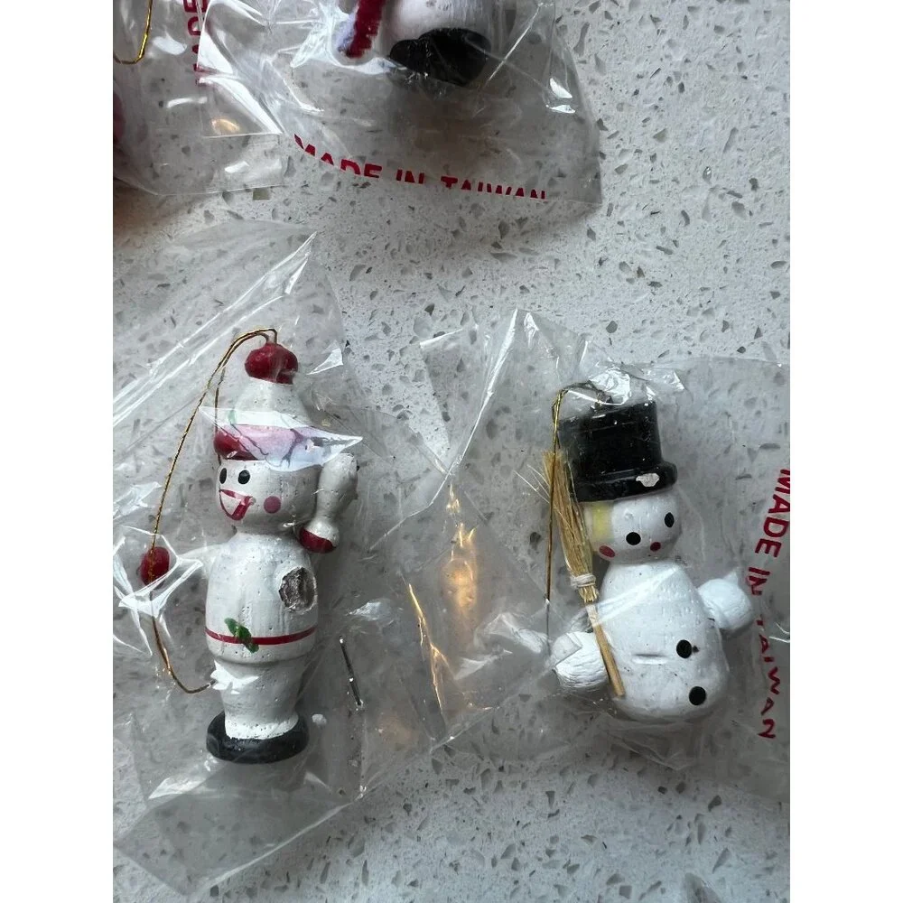 20 Vintage Wooden Christmas Trees Ornaments Taiwan Original Wrapping Santa